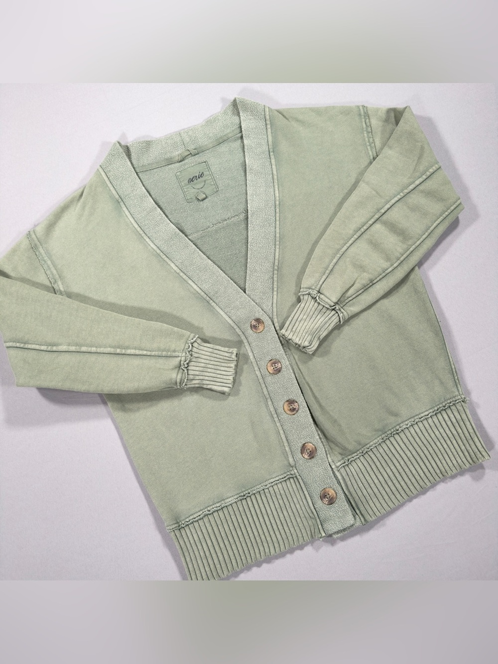 Aerie Women's XXS Olive Green Fleece Cardigan Button Front Cozy Sweater Cabin - Picture 4 of 11